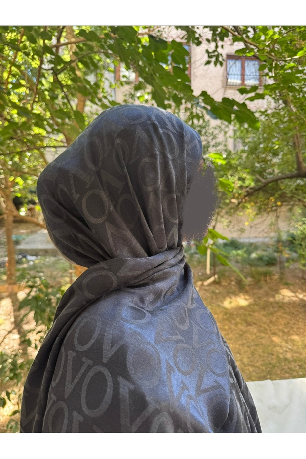 Hijab Cotton Soft Shiny Textured Viva Pattern Jacquard Shawl Anthracite