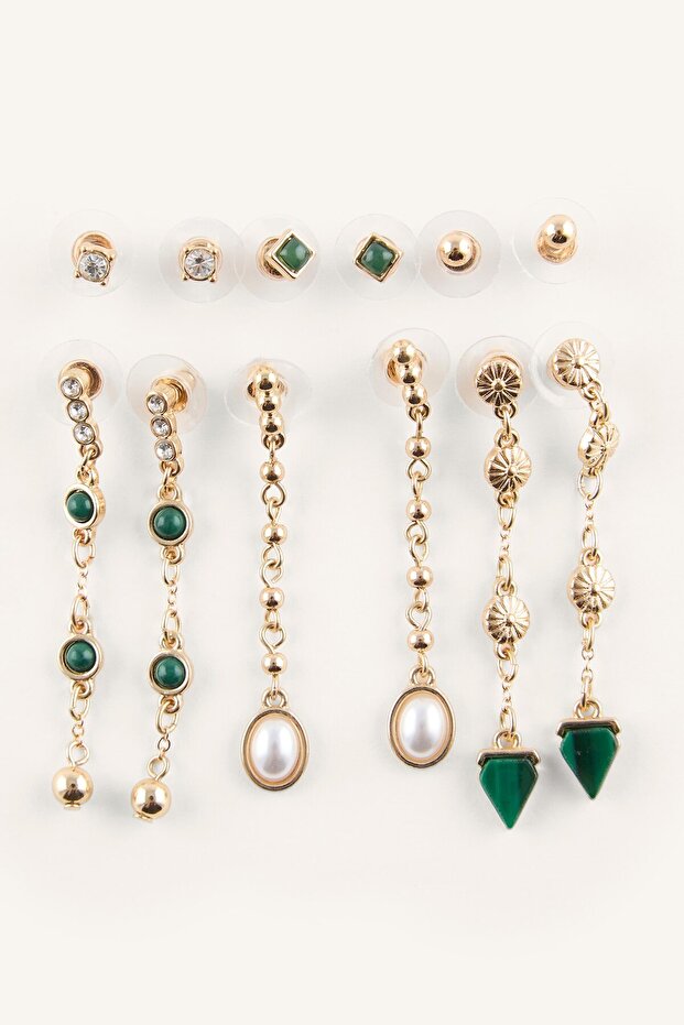 Women's 6-Piece Stone and Pearl Detailed Earring Set I4279Axns
