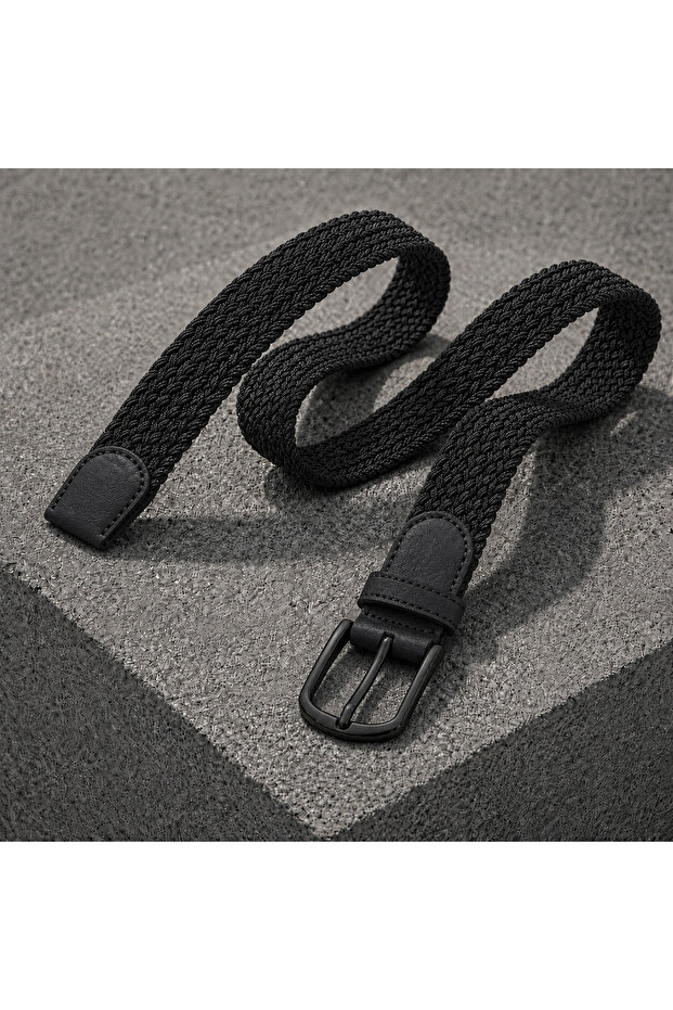 Unisex Flexible Braided Belt with Metal Buckle 3.5 cm