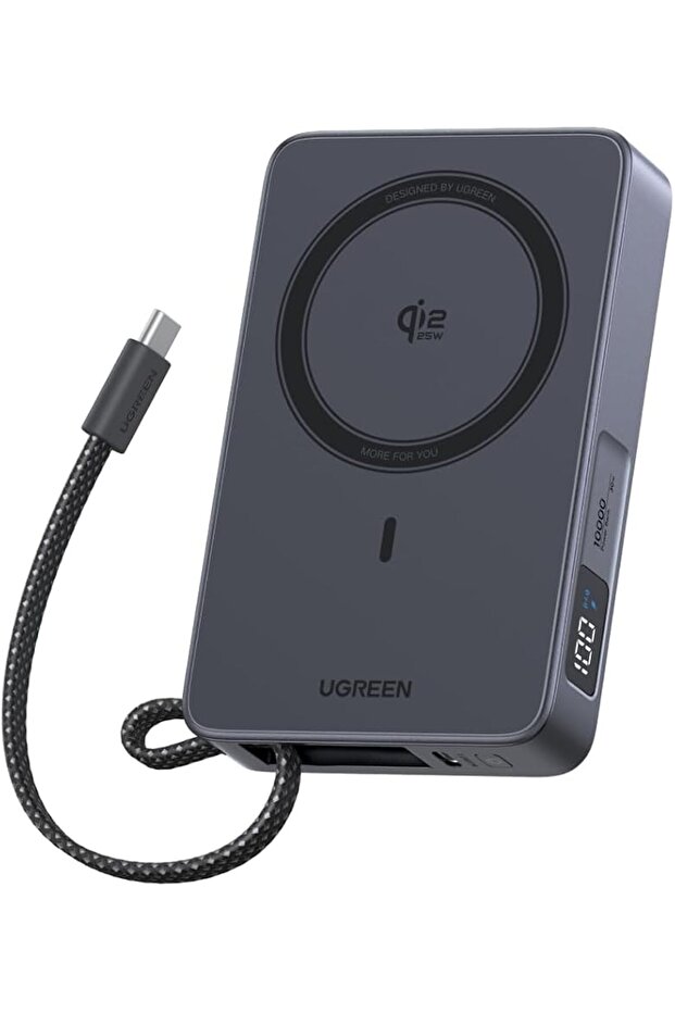 يوجرين باور بانك ماجسليب بتقنية Qi2 25W 10000mAh مزود بكابل USB-C رمادي | أسرع شحن لاسلكي بقدرة 25 و
