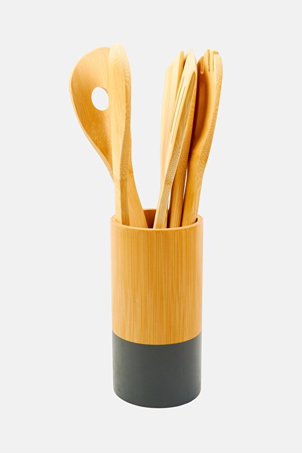 6 Pieces Kitchen Cooking Utensils With 1 Holder, Grey