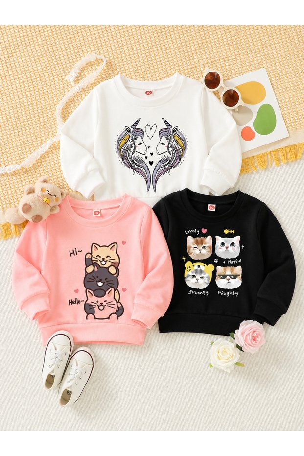 Winter Unisex Black, Pink, White 3-Piece Sweatshirt Sets for Girls, Boys, and Adults