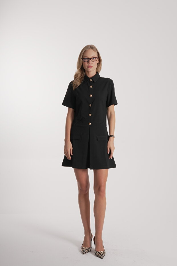 Women's Buttoned Pleated Detail Dress