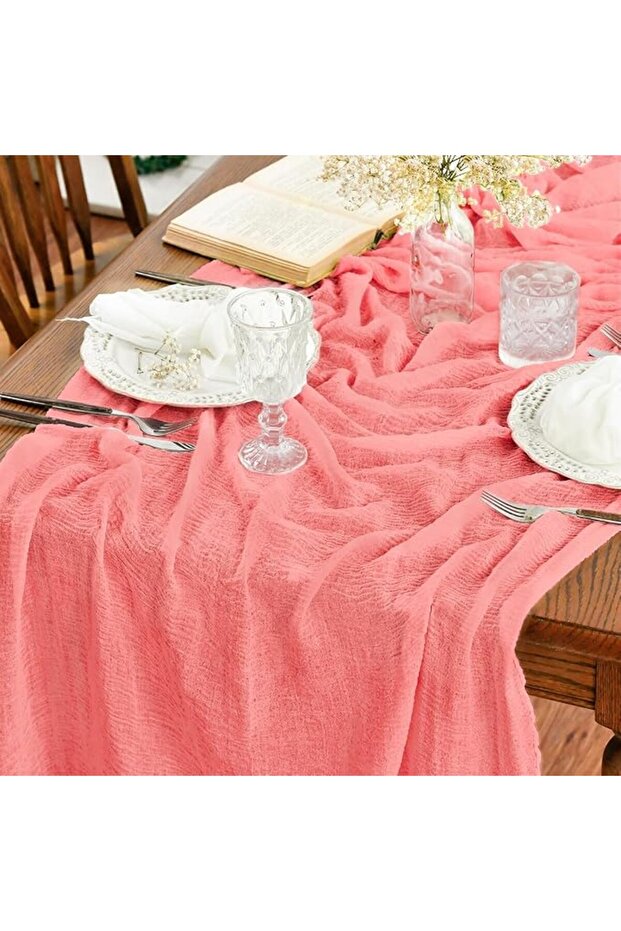 Artoide Mod Red Gauze Fabric Table Runner Boho Style Wedding Party Table Runner 76.2X304.8Cm Seasonal Decor