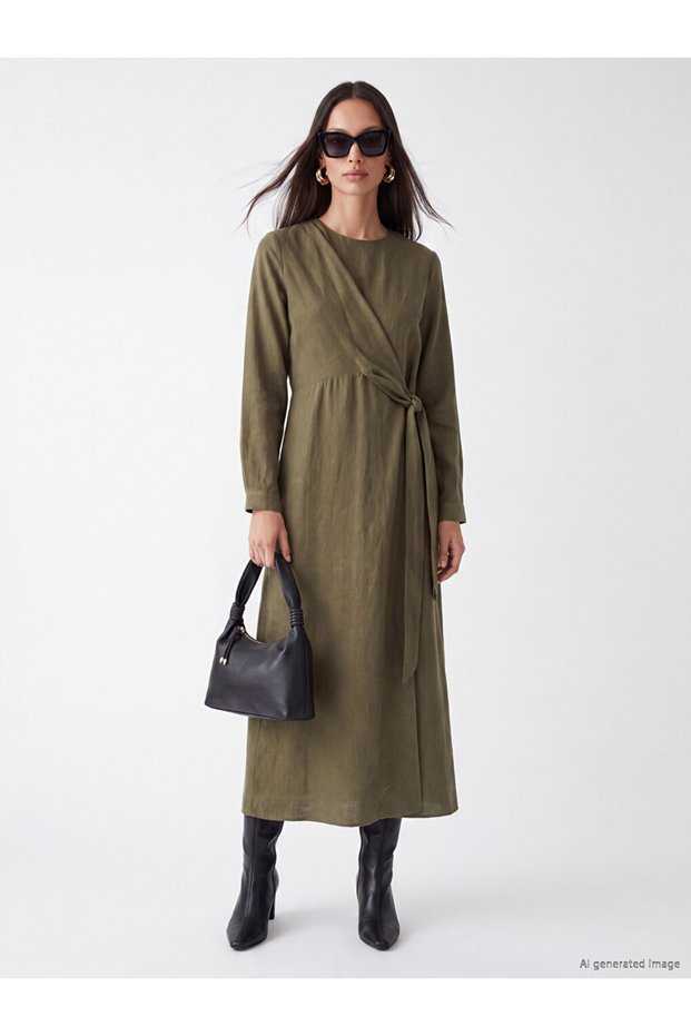 Lcw Everyday Crew Neck Dress with Tie Detail