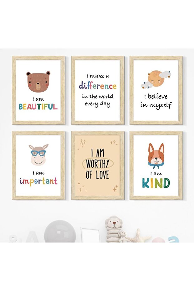 Signtouch Motivational Quotes Animals Wood Wall Art 6-Piece Outer Frame 40x60 cm