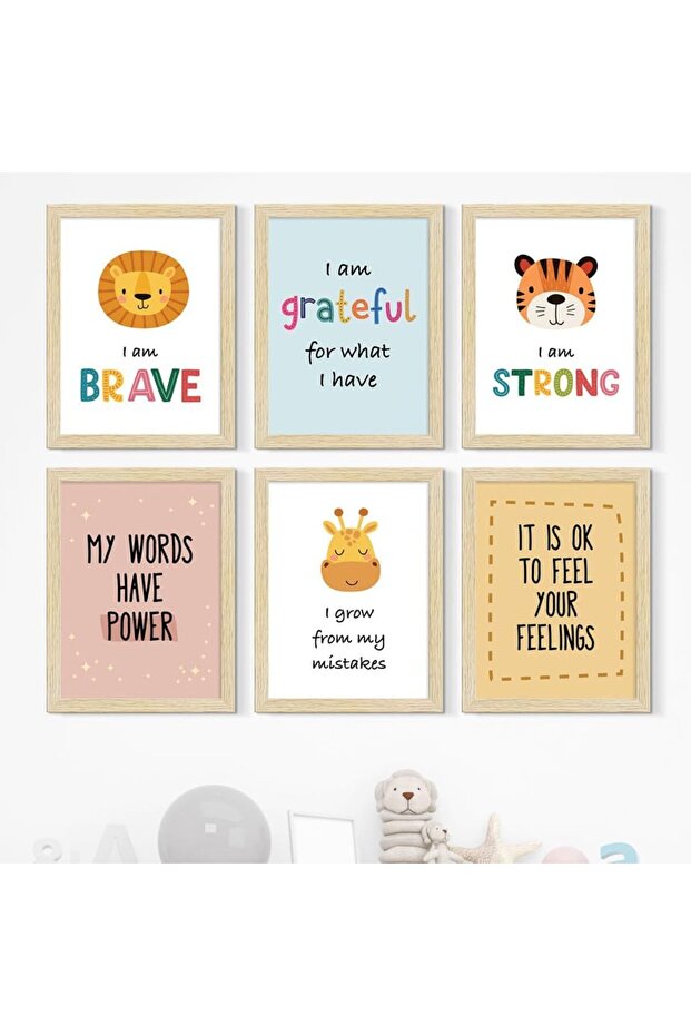 Signtouch Animals Motivational Quotes Wood Wall Art 6-Piece Outer Frame 30x40 cm