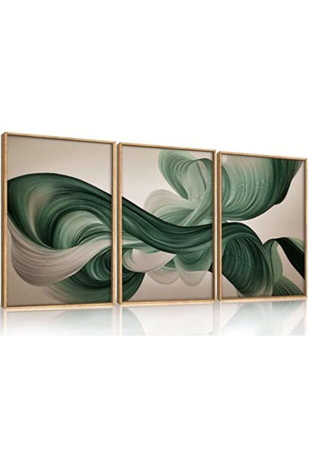 Signtouch Green Lines Flowing Texture to Wall Art 3-Piece Wooden Frame 50x70 cm