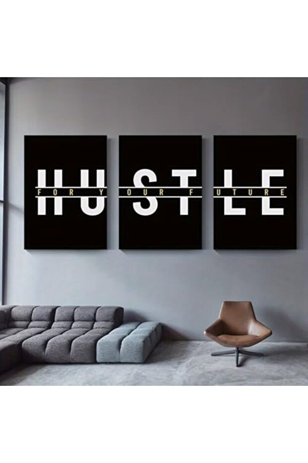 Signtouch Hustle Your Future Inspirational Wrap Framed Wall Art 3-Piece 40x60 cm