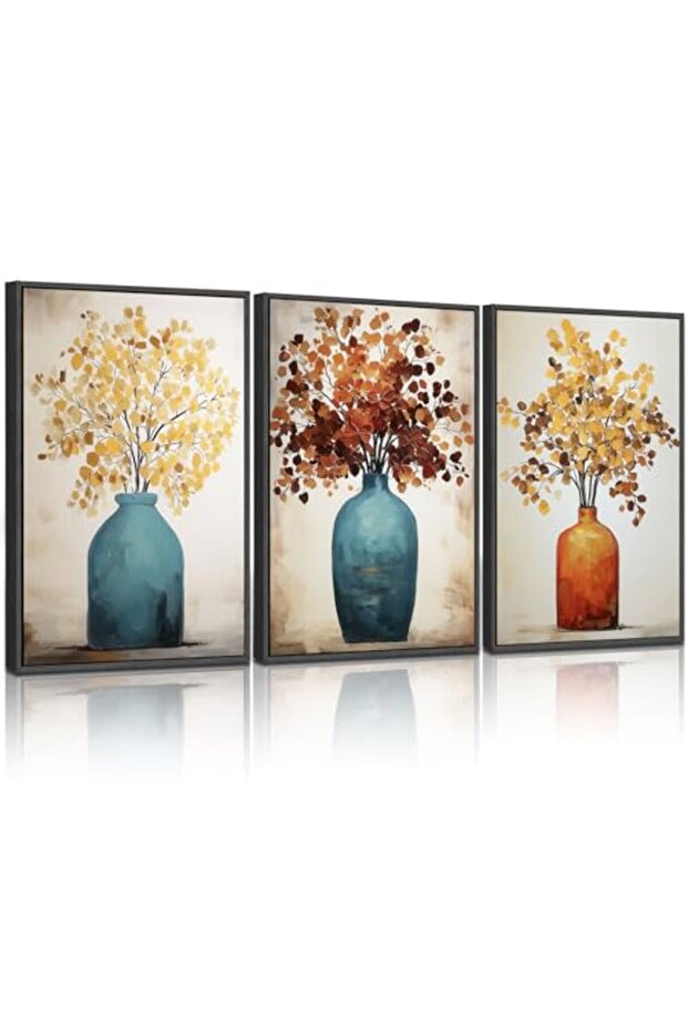 Signtouch Coastal Coral Navy Blue Marine Wall Art 3-Piece Outer Frame 40x60 cm