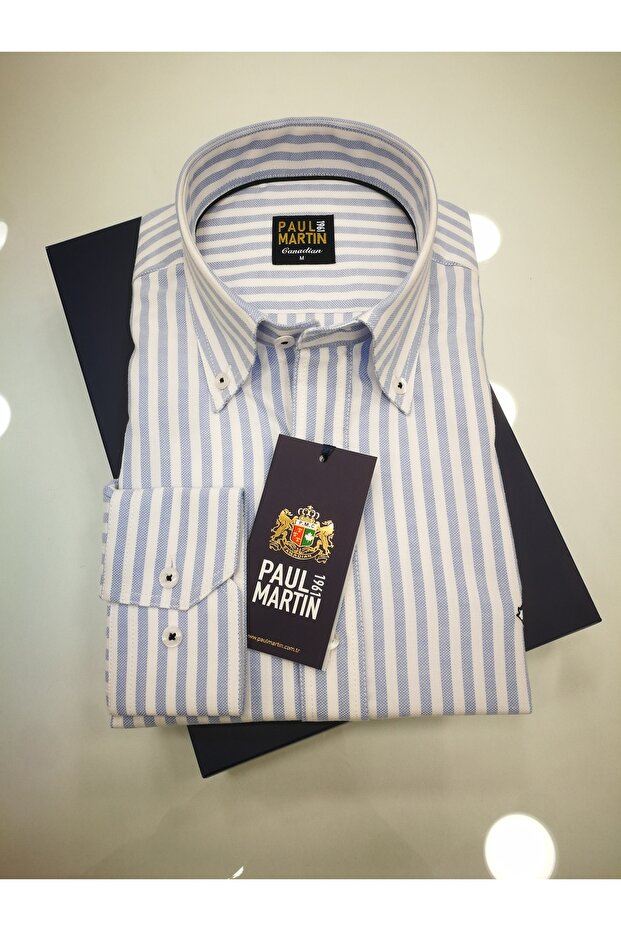 Striped Oxford 100% Cotton Fabric Men's Shirt