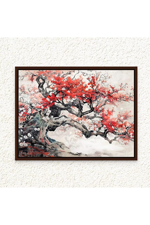 Signtouch Japanese Cherry Blossom Nature Wall Art Dark Oak Frame 30x40 cm