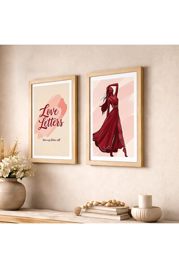 Signtouch Romantic Love Cafe Wall Art 2-Piece Natural Wood Frame 40x60 cm
