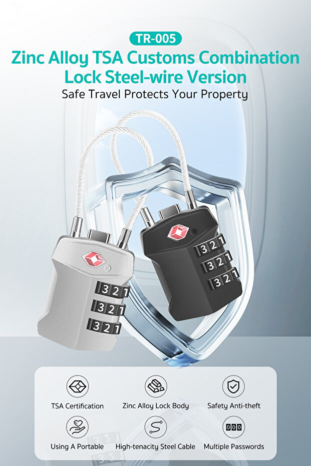 Zinc Alloy Steel Cable Tsa Combination Suitcase and Travel Security Lock |   International Tsa Icon
