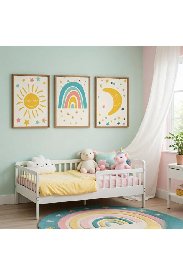 Signtouch Kids Nursery Sun Rainbow Baby Wall Art 3-Piece Outer Frame 30x40 cm