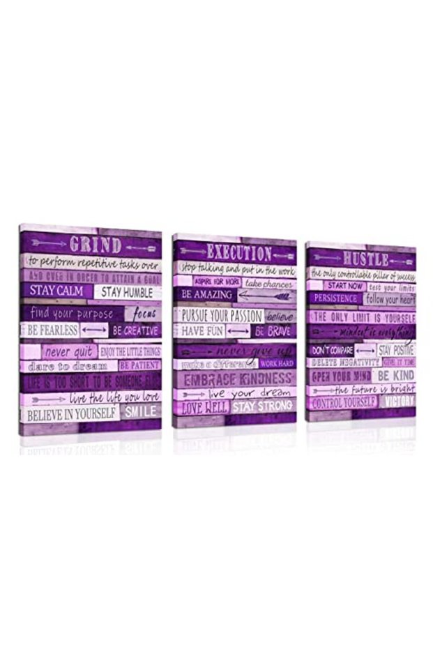 Signtouch Inspirational Purple Women Framed Wall Art 3-Piece 50x70 cm