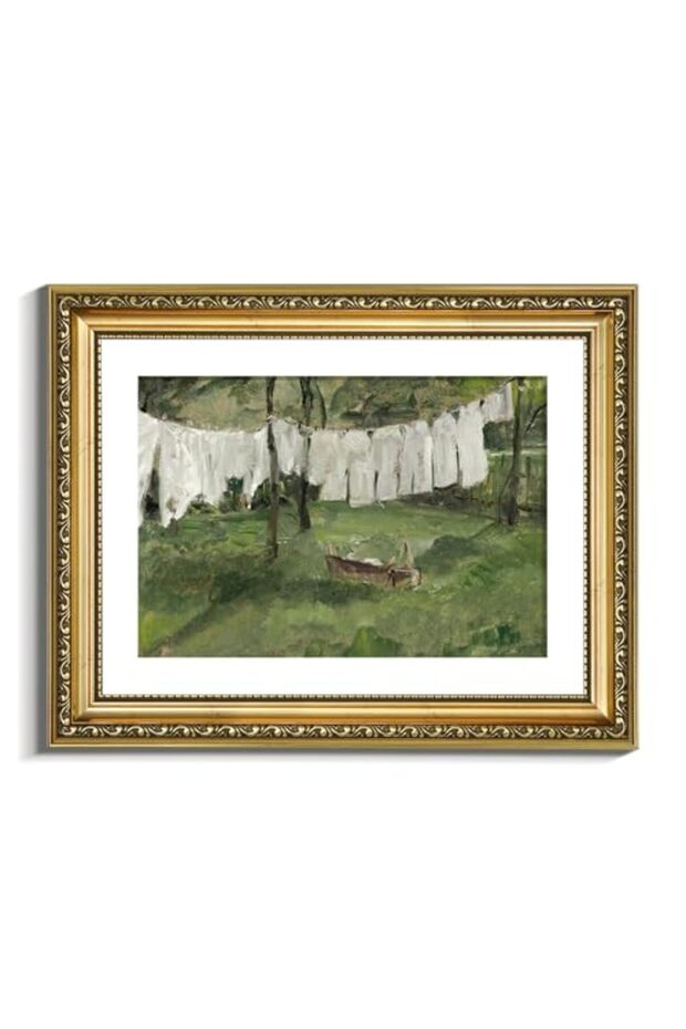 Signtouch Vintage Laundry Country Landscape Wall Art Gold Frame 40x60 cm