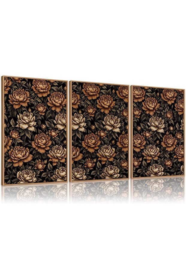 Signtouch Dark Floral Mid Botanical Wall Art 3-Piece Wooden Frame 40x60 cm