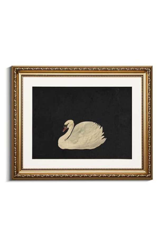 Signtouch Vintage Swan Rustic Animal Farmhouse Wall Art Gold Frame 30x40 cm