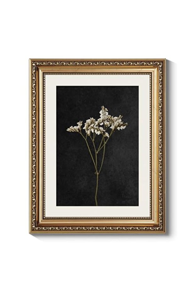 Signtouch Retro Dark Wildflower Victorian Botanical Wall Art Gold Frame 40x60 cm