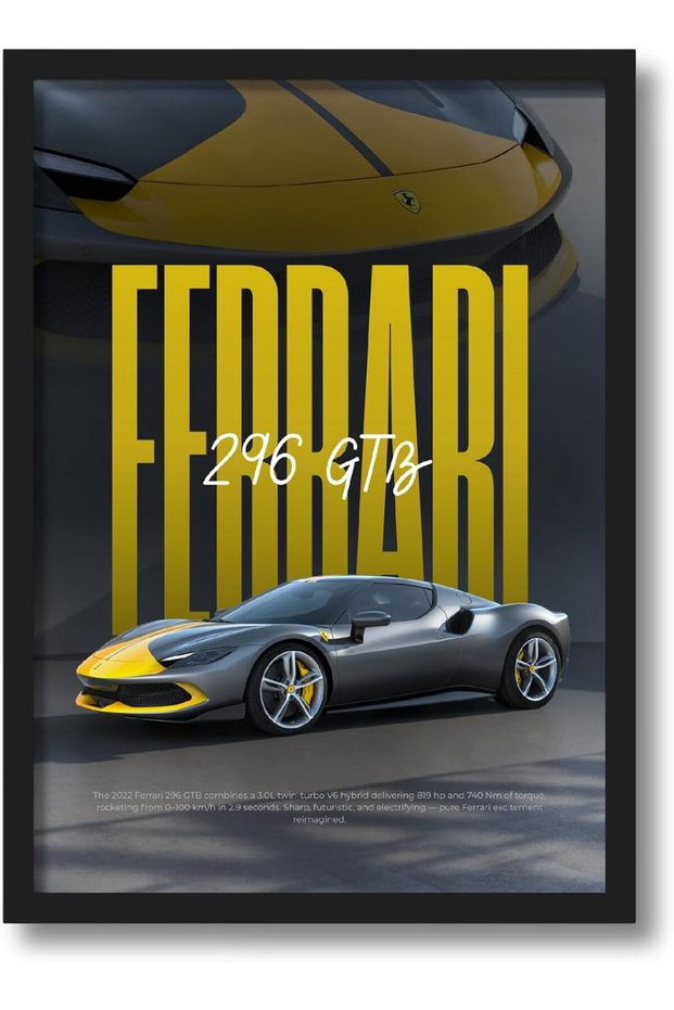 Signtouch Ferrari 296 GTB Supercar Car Lovers Wall Art Outer Frame 30x40 cm