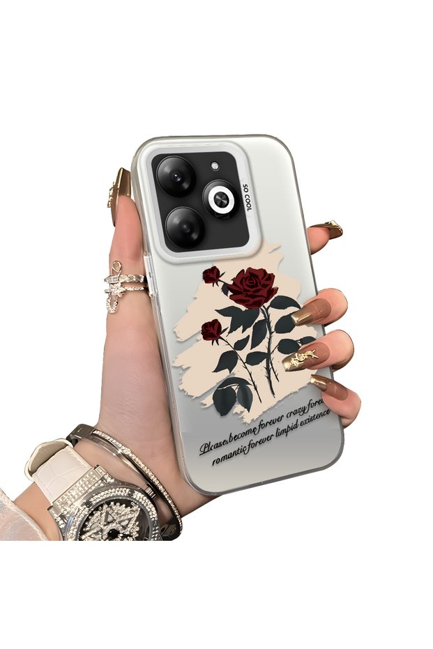 Tecno Spark Go 2024 Compatible Retro Red Rose Printed Shockproof Hard Case