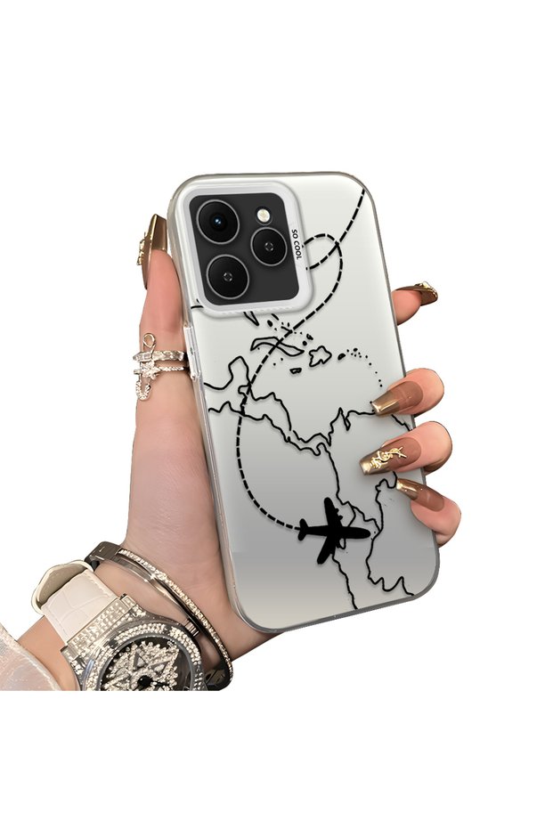 Tecno Spark 40 Compatible Travel-Themed Map Plane Printed Shockproof Hard Case