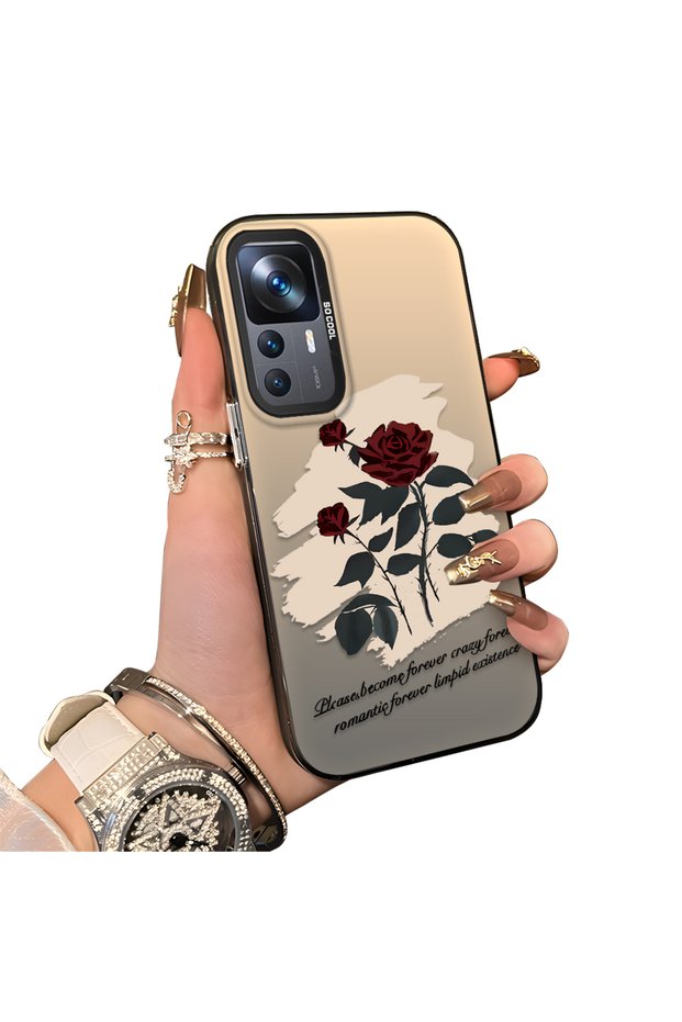 Mi 12T/12T Pro Compatible Retro Red Rose Printed Shockproof Protective Hard Case