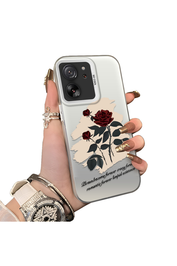 Mi 13t Pro/Mi 13t Compatible Retro Red Rose Printed Shockproof Protective Hard Case