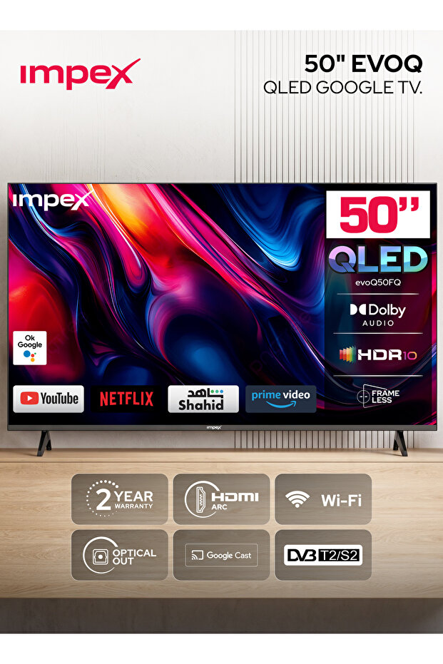 50inch Google QLEDTV evoQ50FQ FHD HDR10 Dolby Audio Wi-Fi 3HDMI 2USB 8GB Netflix YouTube Prime