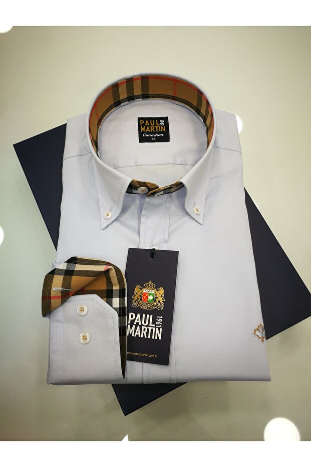 Plaid Garnished 100% Cotton Satin Men's Shirt