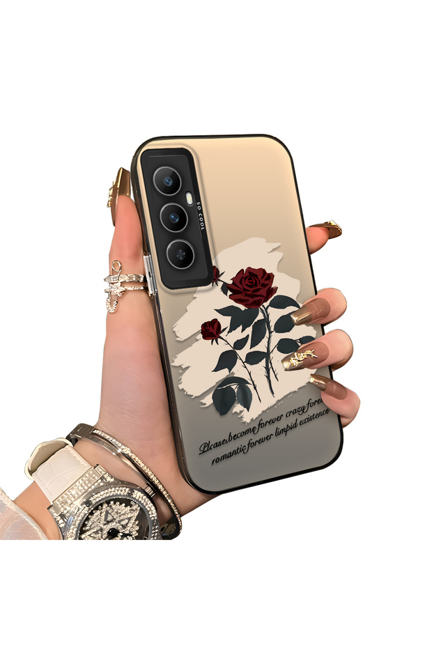 Realme C65 4g Compatible Retro Red Rose Printed Impact Protective Rigid Case