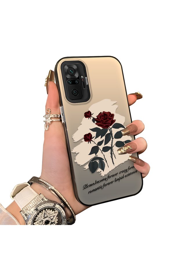 Redmi Note 10 Pro Compatible Retro Red Rose Printed Shock Protective Rigid Case