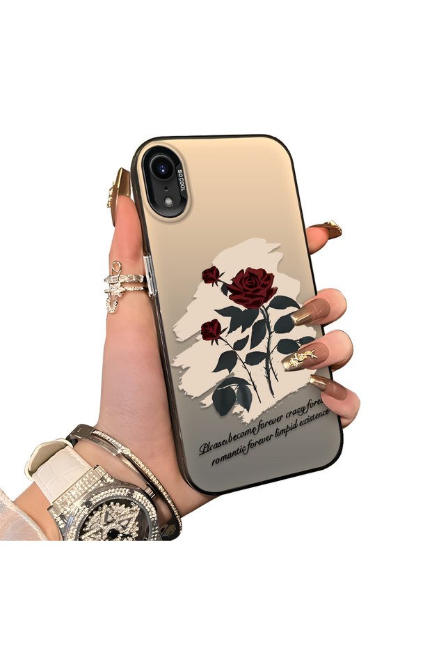 iPhone Xr Compatible Retro Red Rose Printed Impact Protective Hard Case
