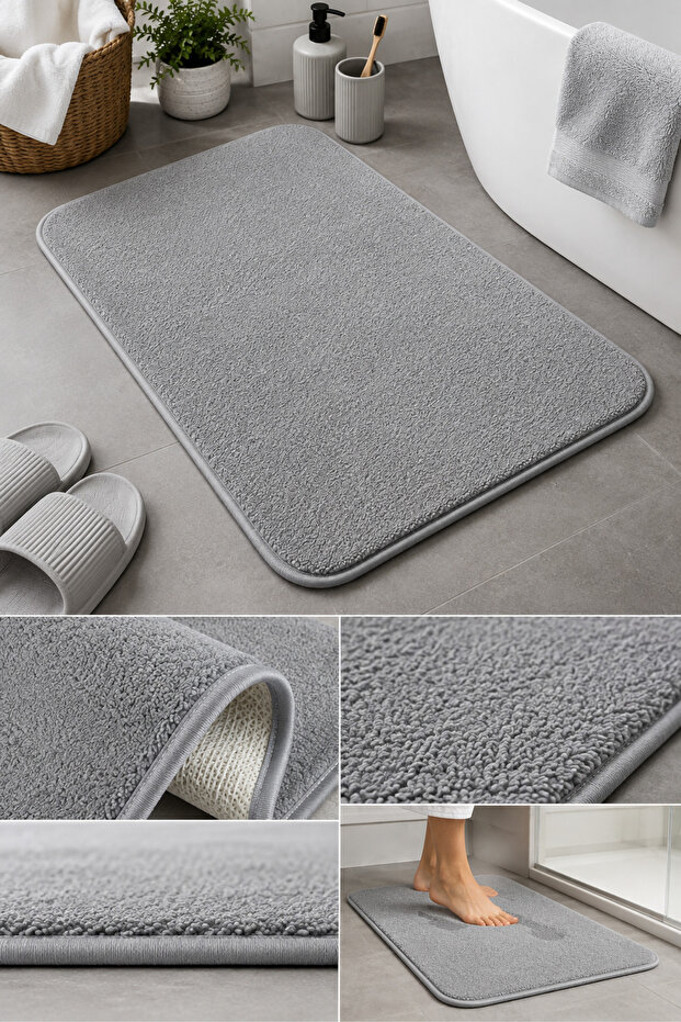 Premium Gray Bath Mat Soft Microfiber Textured