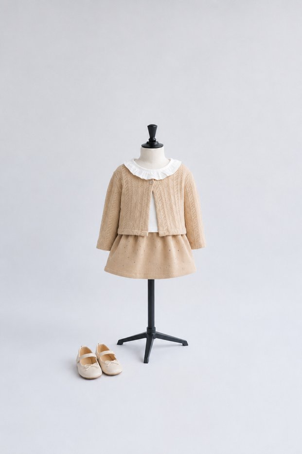 Baby Girl 3-Piece Set Knitwear Look Cardigan Long Sleeve T-Shirt Embroidered Skirt Special Occasions Daily Holiday Wear