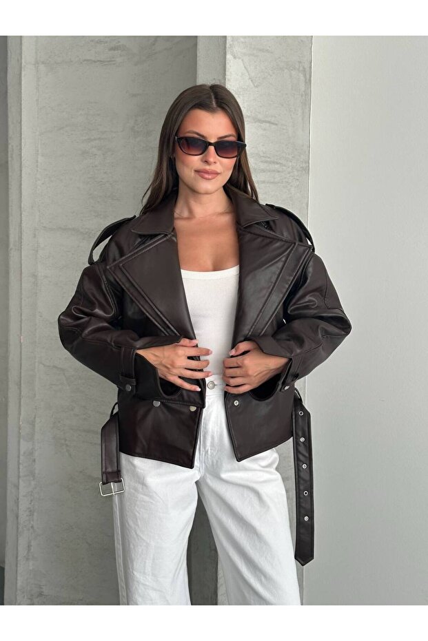 Brown Leather Coat - 1047