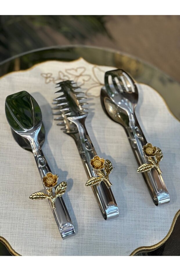 3-Piece Leaf and Branch Motif Luxury Serving Set – Gold and Silver Cake and Pastry Presentation Set