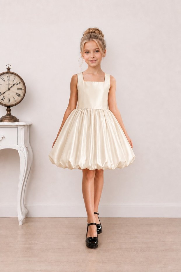 Girl's Graduation Dress Square Neckline Detailed Elegant Balloon Dress