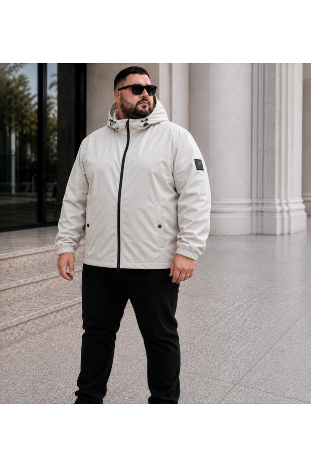 Men's Oversized Lined Hooded Waterproof and Windproof Raincoat Jacket