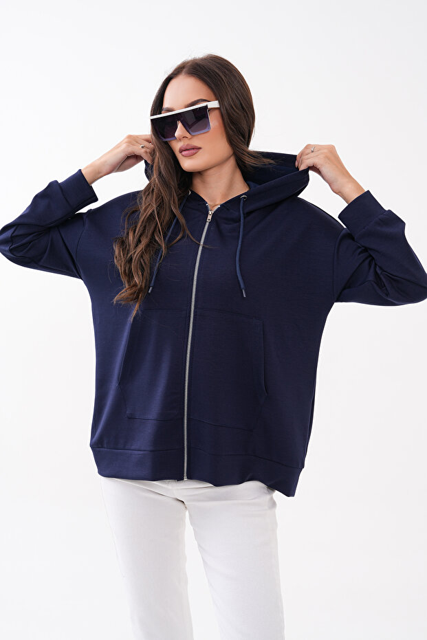 Oysho Sweatshirt with Bird-Eye Hood and Iron Zipper