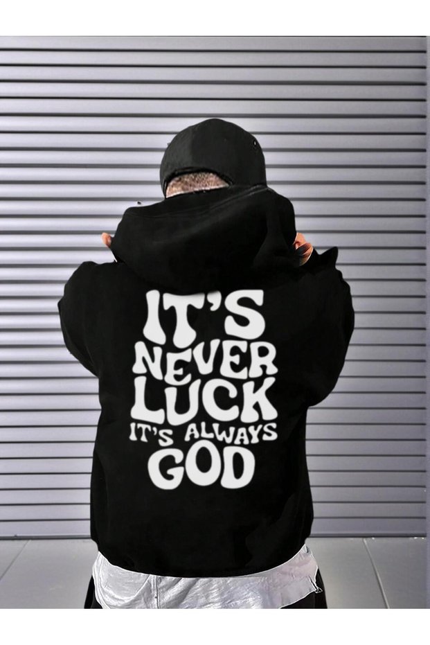 Children's It's Never Luck It's Always God Printed Hoodie Hooded Sweatshirt Combed Cotton Fabric 3 Yarns Hooded Unisex Winter Sweatshirt
