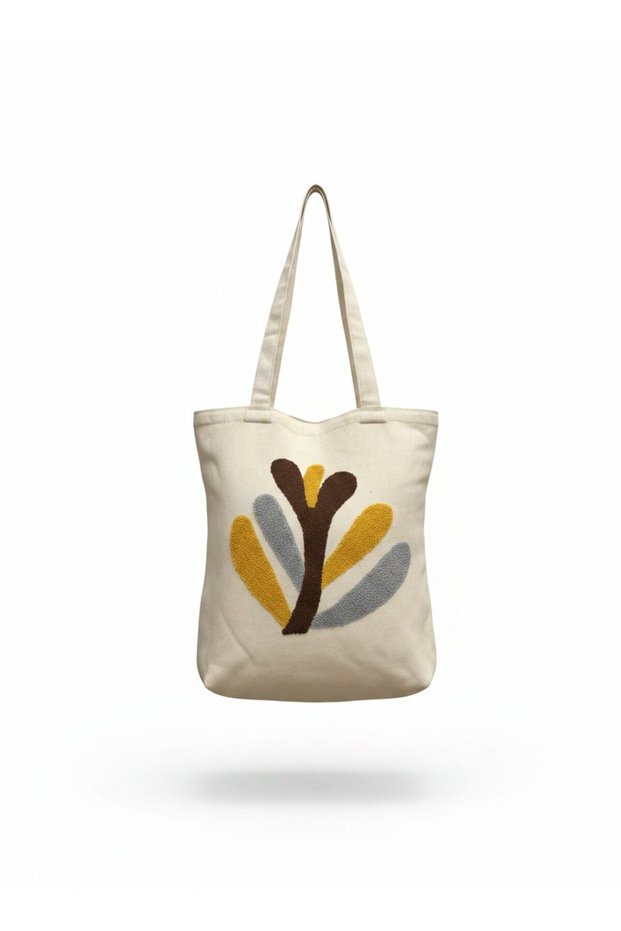 100% Cotton Punch Embroidered Cloth Bag Patterned Shoulder Bag Beach & Daily Tote Bag (40X35 cm)