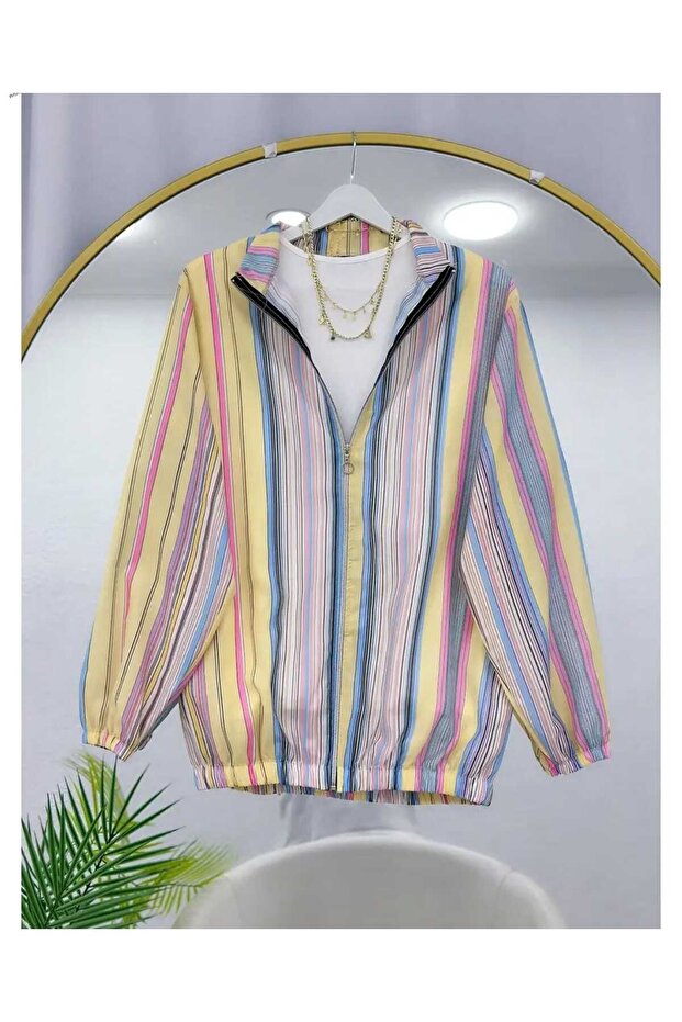 Striped Zippered Bomber Jacket
