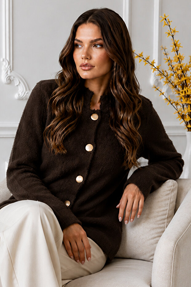 Buttoned Beard Cardigan N3327 Brown