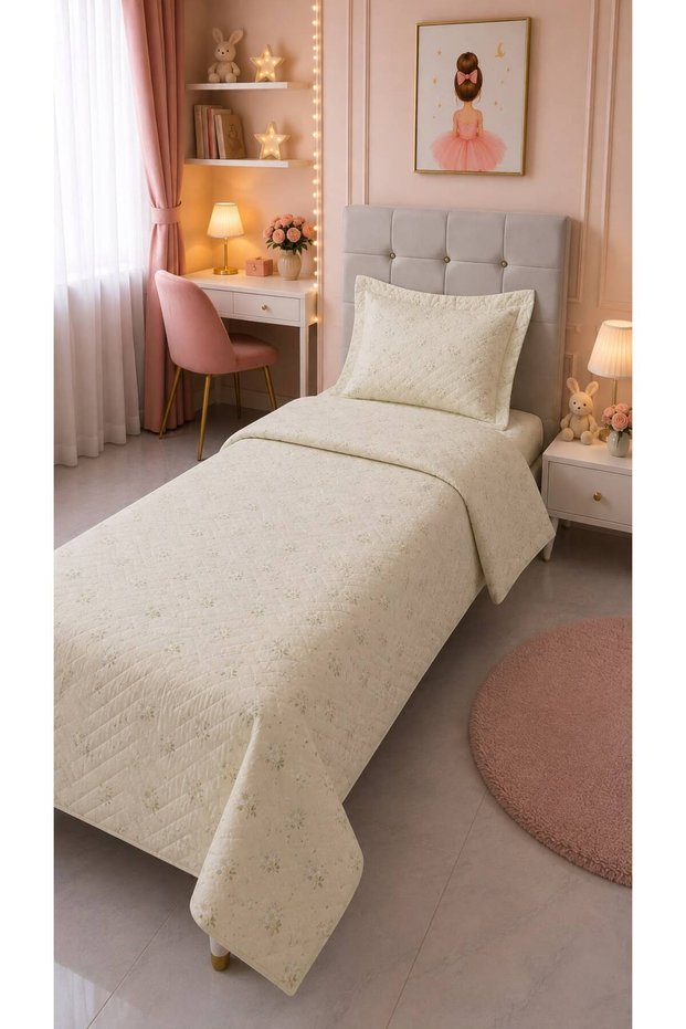 Tembel İşi̇ Single Person 4 Season Quilt-Placed Bed Sheet Set with Pique and Elastic Pads