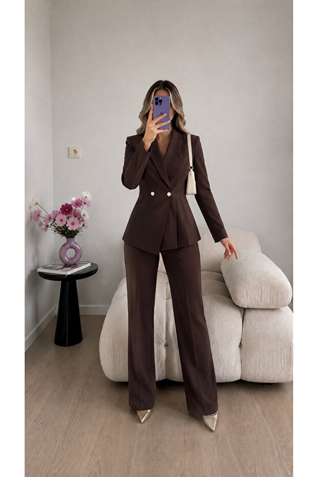 Front Pleated Jacket and Trousers Double Blazer Set