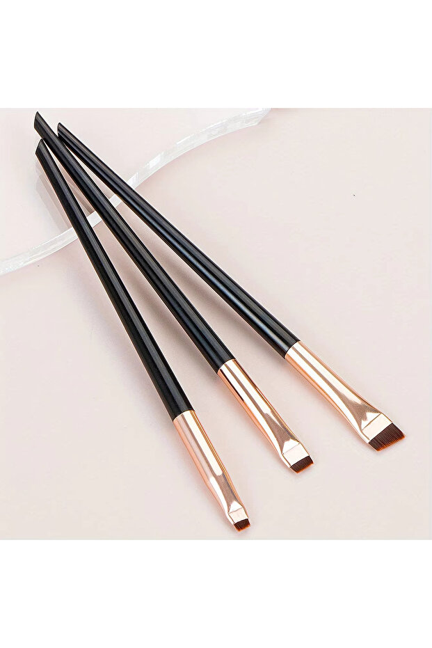 3PCS-Black-Gold 3-Piece Makeup Brush Set: Sickle-Shaped Eyeliner Brush, Fine Angled Eyebrow Brush, E