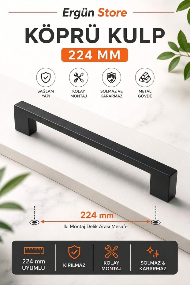 Metal Bridge 224 mm (22.4 cm between Two Screws) Matte Black Drawer Cabinet Handle 1 Piece