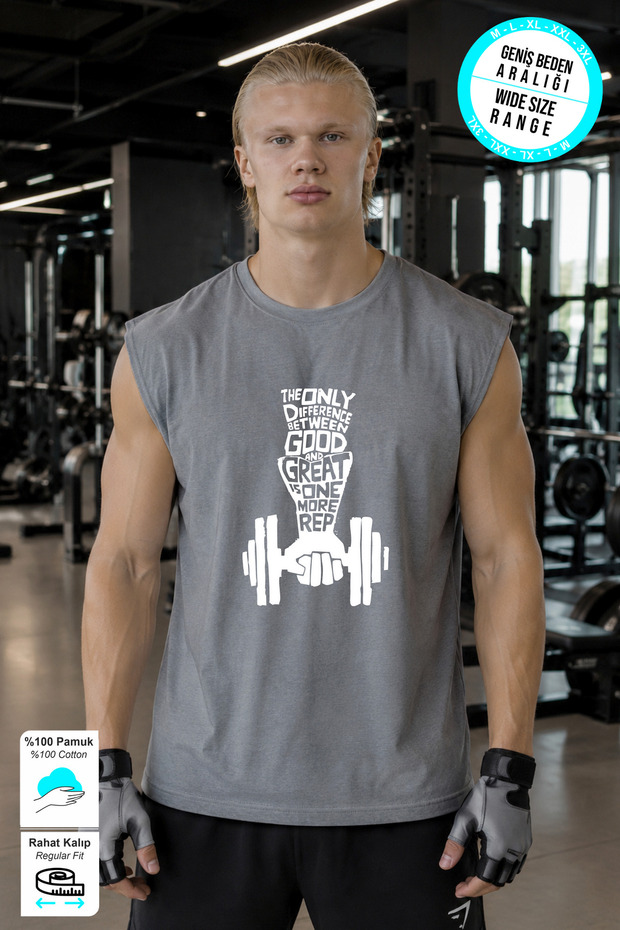 Gray Great Printed Sports Athlete T-Shirt Crew Neck Cotton Single Jersey Fabric Men's